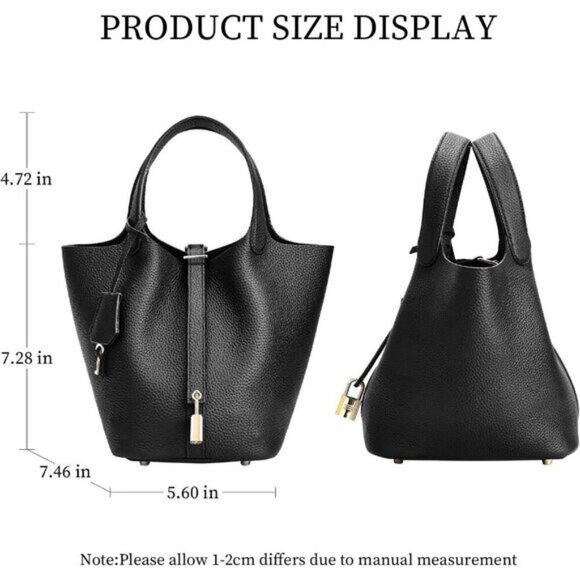 ⚡Women 02Black Trendy Genuine Leather Imported Bucket Bag Tote Top Handle Purses - Picture 6 of 6